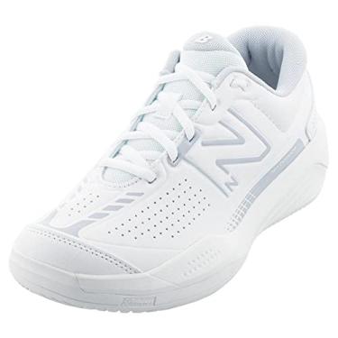 Imagem de New Balance Tênis feminino 696 V5 Hard Court, Branco/Azul marinho, 7.5 Wide