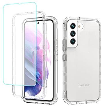 Imagem de Gufuwo Capa para Galaxy S22, SM-S901U com protetor de tela de vidro temperado, proteção total transparente 360 + capa dura de TPU macio à prova de choque para Samsung Galaxy S22 5G (transparente)