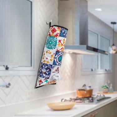 Imagem de BemPrat Puxa Saco Grande Porta Sacolas Plásticas de Cozinha Lavanderia Banheiro Dispenser Organizador de Sacos Plásticos (Estampa, Azulejo)