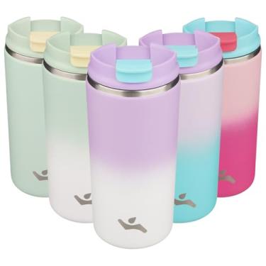 Imagem de Konokyo Copo com tampa, caneca de café de viagem de 350 ml, parede dupla, vácuo, aço inoxidável, copo de metal térmico, garrafa de água isolada, roxo-branco