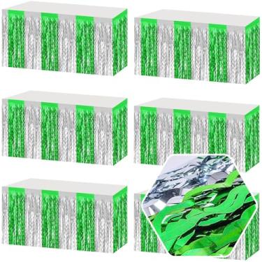 Imagem de Pacote com 6 saias de mesa com franja ondulada prateada de 73 x 272 cm, faixa metálica para decoração de guirlanda de tinsel para boias de desfile, dia das mães, Páscoa, casamento, decoração de festa