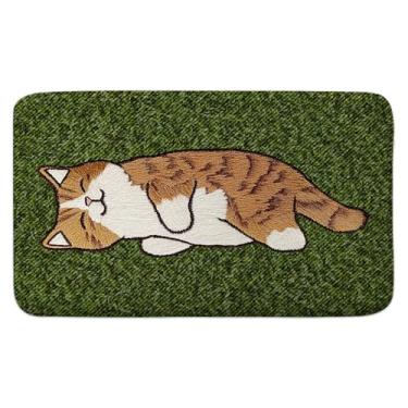 Imagem de Hajmsug Tapete de gato amarelo fofo e engraçado gato animal de estimação tapete moderno impresso quarto desenho animado gato tapete tapete casual lavável absorvente tapete de banheiro meninos meninas