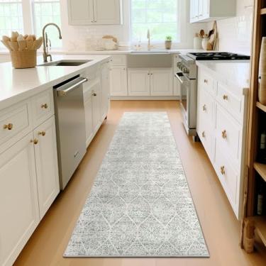Imagem de Soalmost Tapete de corredor lavável, 6 cm x 20 cm vintage tapete de corredor antiderrapante dobrável para entrada, lavanderia, quarto, azul claro