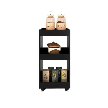 Imagem de Adega Multiuso Seul 03 Prateleiras Preto Com Rodízios - DROSSI