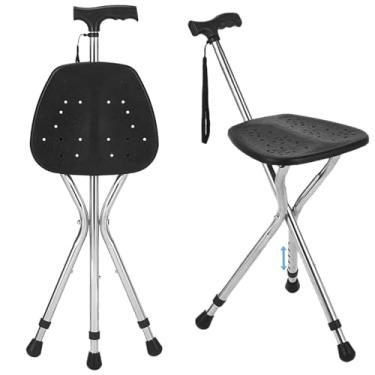 Imagem de Bastão com assento dobrável, leve, ajuste de altura da bengala, design ergonómico, capacidade de 350 libras, bastão antiderrapante com pés antiderrapantes para homens mais velhos, incapacitados