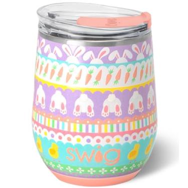 Imagem de Swig Life Copo de vinho de 350 ml com tampa, aço inoxidável, pode ser lavado na lava-louças, portátil, copo de vinho com isolamento triplo (trilha de bunny)