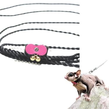 Imagem de Corda de tração Sugar Glider, antimordida, coleira de caminhada para animais pequenos com coleira de chumbo para hamster, gerbil, rato, furão, chinchila, esquilo (rosa)