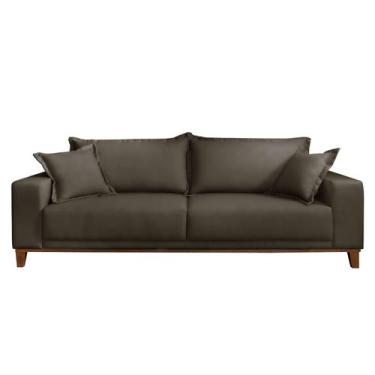 Imagem de Sofá 3 Lugares Almofada Solta Base Madeira Veludo Chumbo Mila 1,8m - N