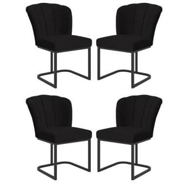 Imagem de Kit 4 Cadeiras Jantar Flor Mesa Cozinha Reforçada Base Metal Preta - B