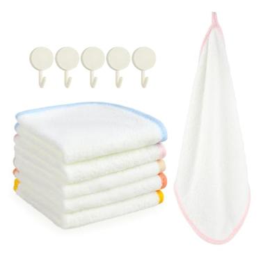 Imagem de Hipruict Toalhas de mão pequenas, 5 peças de toalhas de banho com laço para pendurar e ganchos, ultra absorventes, macias e de secagem rápida para cozinha e banheiro