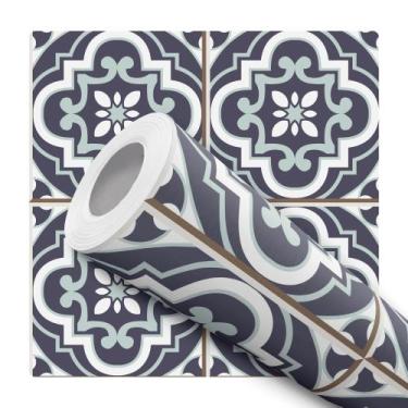 Imagem de Papel de Parede Vinílico Ladrilho Português Roxo Cozinha - Dk Decor, 6