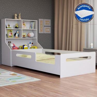 Imagem de Cama Infantil Montessoriana Solteiro Com Proteção Lateral e Prateleira