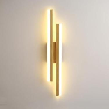 Imagem de Luminária de parede Gold Long Strip - Arandela LED linear moderna, luminária de parede interna de 19,6"/23,6" com cúpula de acrílico, 3000K, arandelas minimalistas com fiação para quarto, ca
