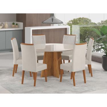 Imagem de Mesa de Jantar Redonda Vitara com 6 Cadeiras Madeira Maciça Vegas