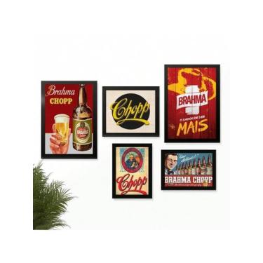 Imagem de Kit 5 Quadros Decoração Placas Area de Churrasco Cerveja Marcas Bar Bu