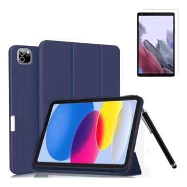 Imagem de Kit Proteção para iPad Pro 2018/2022, 12,9 Polegadas, Capa Protetora Smart Flip com Suporte + Película de Vidro + Caneta Touch (Azul Marinho)