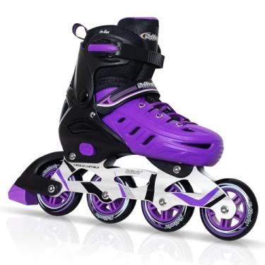 Imagem de Nattork Patins em linha para meninos e meninas, homens e mulheres, 4 tamanhos de lâminas ajustáveis, patins para iniciantes para crianças e adultos, jovens, preto e roxo