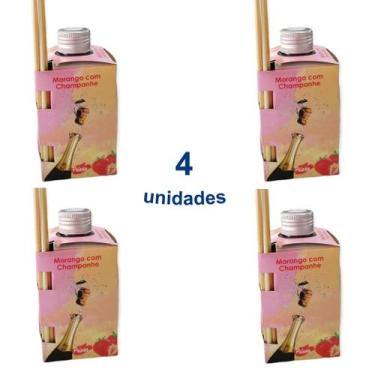 Imagem de Kit 4 Aromatizador Ambiente de Morango Champanhe 280ml Difusor Vareta 