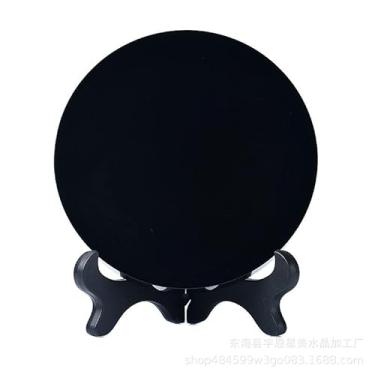 Imagem de Espelho de adivinhação obsidiana preta com suporte para adivinhação, meditação, cura Feng Shui, 12 cm