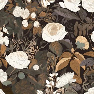 Imagem de Laaste Papel de parede floral para descascar e colar papel de parede vintage floral 42 cm x 193 cm autoadesivo removível impermeável Boho papel de parede botânico para prateleira de quarto forro de