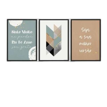 Imagem de Kit 3 Quadros Ho'Oponopono Abstrato 45X34Cm Preta - Quadros On-Line