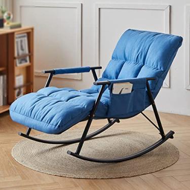 Imagem de Cadeira reclinável de balanço moderna, cadeira de balanço preguiçosa, espreguiçadeira estofada de tecido, com poltrona de encosto alto, cadeira otomana giratória de metal