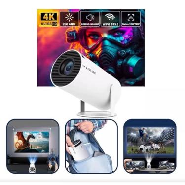 Imagem de Projetor Portátil De Led Com Suporte, 5G e Wifi 6, Bluetooth 5.0, Android 11 Smart Cinema, Auto Correção Horizontal, 4K, Full HD - 110/220V – Mini Projetor Portátil