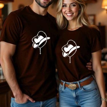 Imagem de Blusa Algodão Camiseta Casal Country Estampa Chapéu Terço Grande Modin
