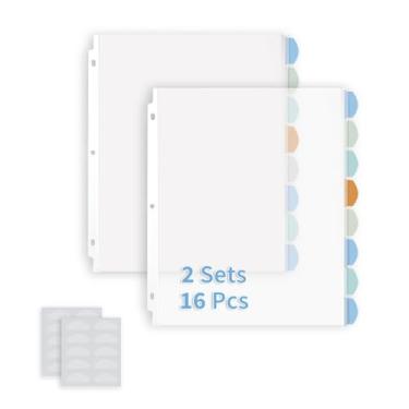 Imagem de Binditek Pacote com 16 protetores de folha transparentes resistentes com 8 abas, capacidade para 45 folhas, divisórias de plástico de 21,6 x 28 cm para fichário de 3 anéis, divisor de índice inserível