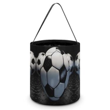 Imagem de GBNMQED Sacolas de doces ou travessuras de Halloween, baldes de doces ou travessuras, sacola com bola de futebol impressa reutilizável, sacolas de brindes para Halloween, suprimentos de Natal, bola de