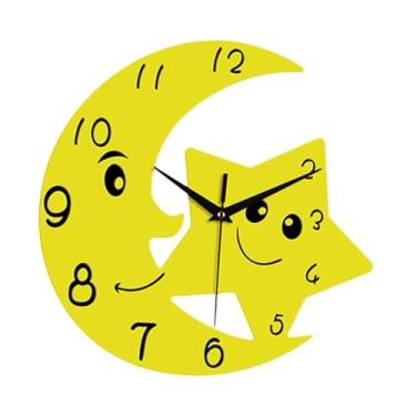 Imagem de IEUDNS Relógio de parede com desenho animado, lua e estrela, decoração silenciosa, quarto infantil, ponteiros, relógio fácil de pendurar para presentes,