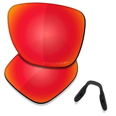 Imagem de SAUCER Lentes de reposição premium e protetores de nariz para óculos de sol Oakley Crossrange XL OO9360 de alta definição - vermelho fogo polarizado