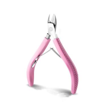 Imagem de Tesoura para cutícula de unha, removedor de unhas, cortador de cutícula de aço inoxidável, cortador de unhas com cabo de silicone, rosa, 9,4 cm