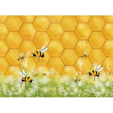 Imagem de SADFA Pano de fundo de abelha 2,1 x 1,5 m desenho animado favo de mel amarelo doce mel fotografia fundo princesa menina decoração festa de aniversário tema abelha gênero revelar chá de bebê cabine de