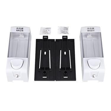 Imagem de MUNEFE Dispensador de xampu de parede de 2 x 350 ml, dispensador de sab?o de pl¨¢stico para banheiro, lo??o l¨ªquida para fam¨ªlias de escrit¨®rio de hotel
