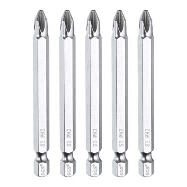 Imagem de HARFINGTON 5 peças de chave de fenda Phillips número 2 PH2 1/10.2 cm, haste sextavada de 75 mm de comprimento, magnética, S2, aço industrial, broca elétrica de cabeça cruzada, haste de 0,24" (6,2 mm)