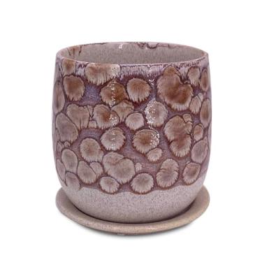 Imagem de Chralji GIFTWARE Vaso de cerâmica de 15 cm com pires, vaso de plantas de interior para plantas, vaso de flores com drenagem, esmalte reativo vermelho