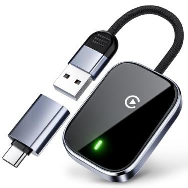 Imagem de Adaptador CarPlay sem fio para iPhone Mini sem fio tamanho Apple CarPlay adaptador para USB e USB-C/Tipo-C Plug and Play preto (preto fosco)