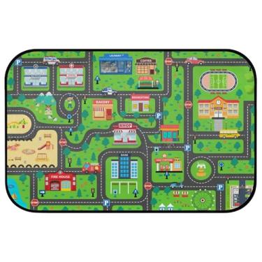 Imagem de Tapete de carro infantil para brincar de estrada – tapete de pista de mapa da cidade macio antiderrapante 6 x 3 pés tapete de trânsito lavável sala de jogos quarto meninos berçário tapete de área