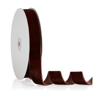 Imagem de Fita de veludo marrom 2,5 cm x 20 jardas, fita de Natal perfeita para decoração de guirlanda de árvore de Natal, enfeites de artesanato artesanal, embrulho de presente e fabricação de laços