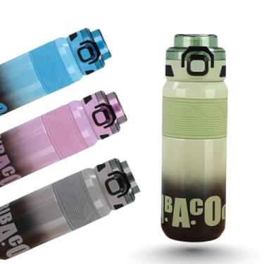 Imagem de Garrafa Térmica Estilosa de 650ml com Interior em Aço Inox 316 e Fundo Emborrachado – Ideal para Academia e Escola – Tampa com Trava de Botão e Canudo Interno Embutido (Verde)