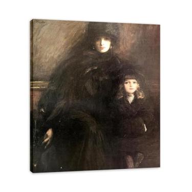 Imagem de Wife And Daughter John Lavery Iconic Realist Portrait & War Scene Canvas Art – Decoração de parede irlandesa atemporal para casa emoldurada 30 x 36 cm
