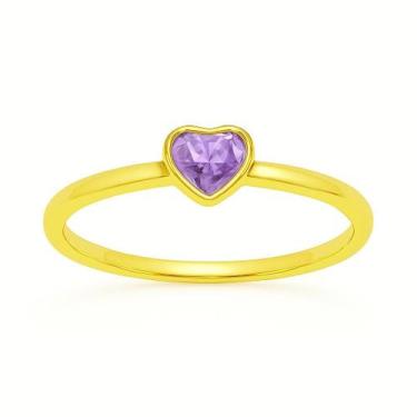 Imagem de Anel em ouro 18k coração pedra varias cores - ZAIAJOIAS, Roxo, 15