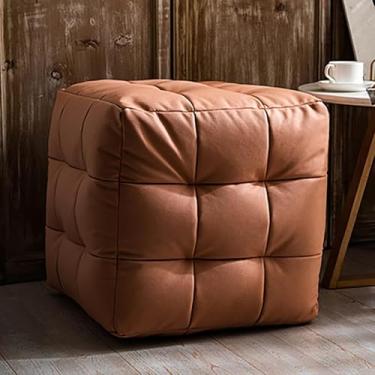 Imagem de Banqueta De Descanso Para Os Pés Ottoma De Couro, Banqueta De Cor Sólida Cube Ottoma Pouf, Banqueta De Sofá Moder Confortável Ottoma Para Quarto Livig Room-cinza Escuro, Pink, 45x45x45cm(18x18x18inch)