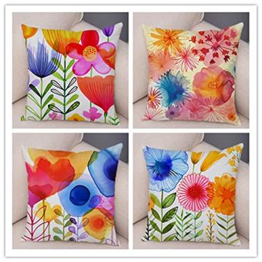 Imagem de Conjunto De 4 Capas De Almofada 45x45cm Capas De Almofada De Flores Coloridas Quadradas Dupla Face Capas De Almofada Macias Ao Ar Livre Para Com Zíper Invisível, Para Cadeir, Soft, 30x30 cm