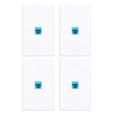 Imagem de Placa de parede Ethernet 1 porta Ethernet tomada de parede com acoplador Keystone RJ45 fêmea para fêmea RJ45 placa de parede Keystone (azul, pacote com 4)