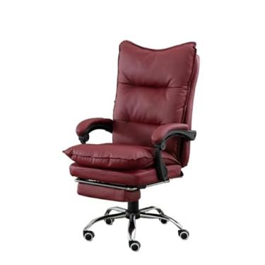 Imagem de Cadeira de escritório executiva com rodas de borracha, retrô, couro PU, ergonômica, três seções, suporte alto para as costas (vermelho)