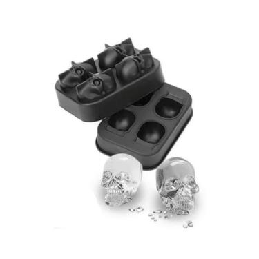 Imagem de Forma de Gelo Caveira 4 Cavidades Drinks Whisky Silicone Preto Premium