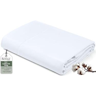 Imagem de Royale Linens Lençol de cima King 100% algodão orgânico – super macio – Lençol de cima percal – Lençol de cima King vendido separadamente – Apenas lençóis brancos respiráveis, frescos e nítidos (266