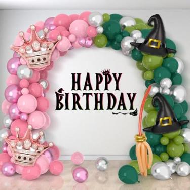 Imagem de 151 peças rosa verde preto balão guirlanda arco kit decoração festa tema bruxa aniversário ouro rosa coroa vassoura balão para princesa verde e rosa artigos de festa de aniversário decoração